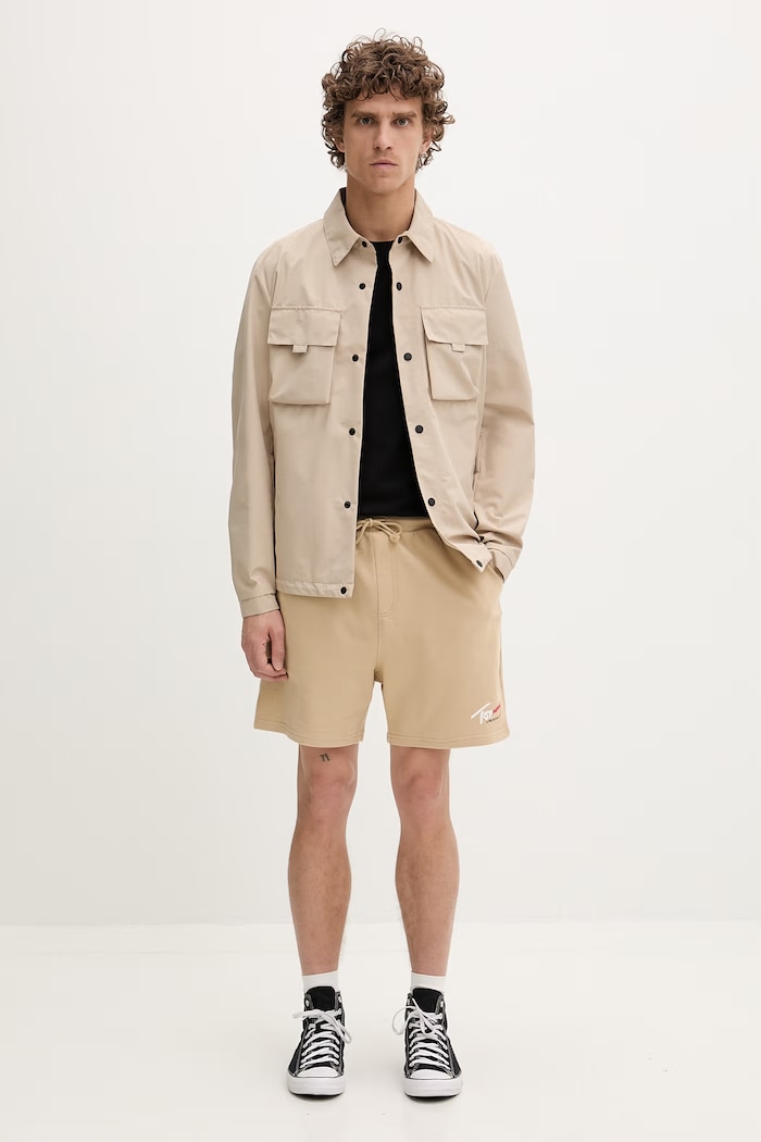Tommy Jeans pantaloni scurți de trening pentru bărbați, din bumbac DM0DM23017 bej SS26