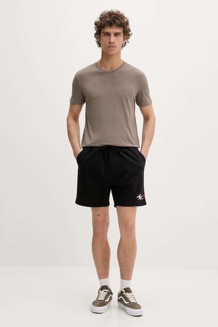 Tommy Jeans pantaloni scurți de trening pentru bărbați, din bumbac DM0DM23017 negru SS26