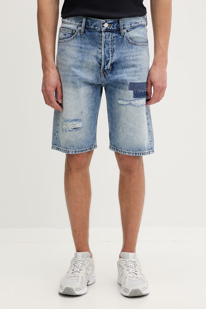Tommy Jeans šortky pánske rifľové modrá DM0DM23065