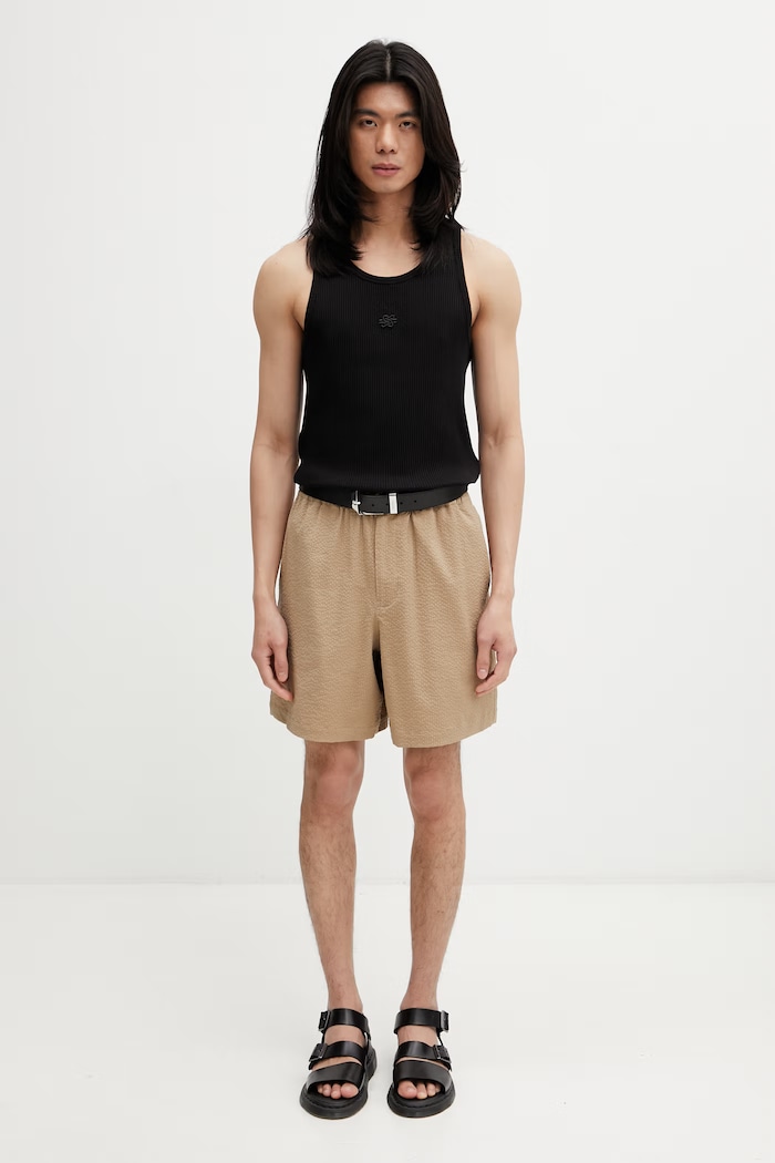 Maison Kitsuné σορτς από βαμβάκι με ελαστάν ανδρικά QM01401WC5082 μπεζ