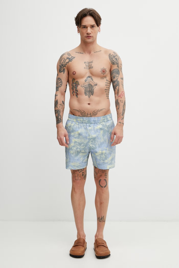 Maison Kitsuné Pantaloni scurți de baie pentru bărbați QM01407WQ4087 albastru