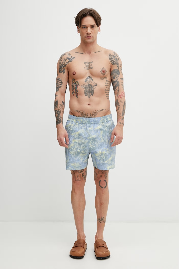 Maison Kitsuné Pantaloni scurți de baie pentru bărbați QM01407WQ4087 albastru