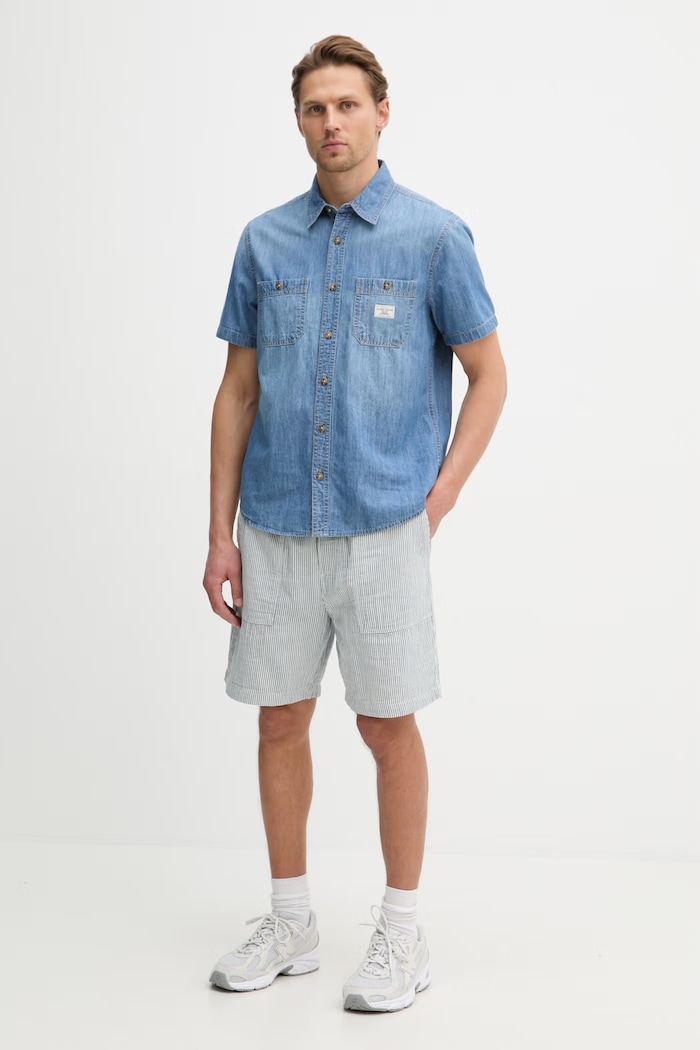 Guess Jeans šortky pánské s příměsí lnu M6GD56.WO551 modrá SS26