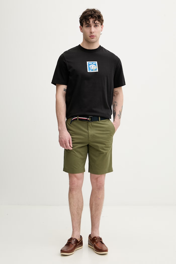 Tommy Hilfiger pantaloni scurți pentru bărbați, din bumbac cu elastan MW0MW42349 verde SS26