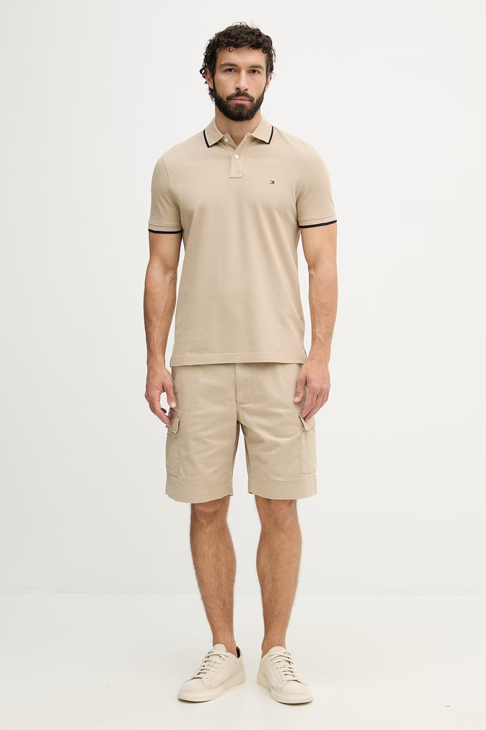 Tommy Hilfiger pantaloni scuți cargo pentru bărbați, cu bumbac MW0MW42350 bej SS26