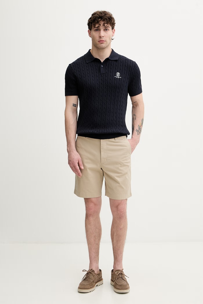 Tommy Hilfiger pantaloni scurți chinos pentru bărbați, din bumbac cu elastan MW0MW42352 bej SS26