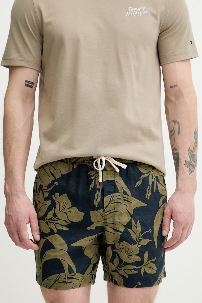 Tommy Hilfiger šortky pánske ľanové tmavomodrá MW0MW42546