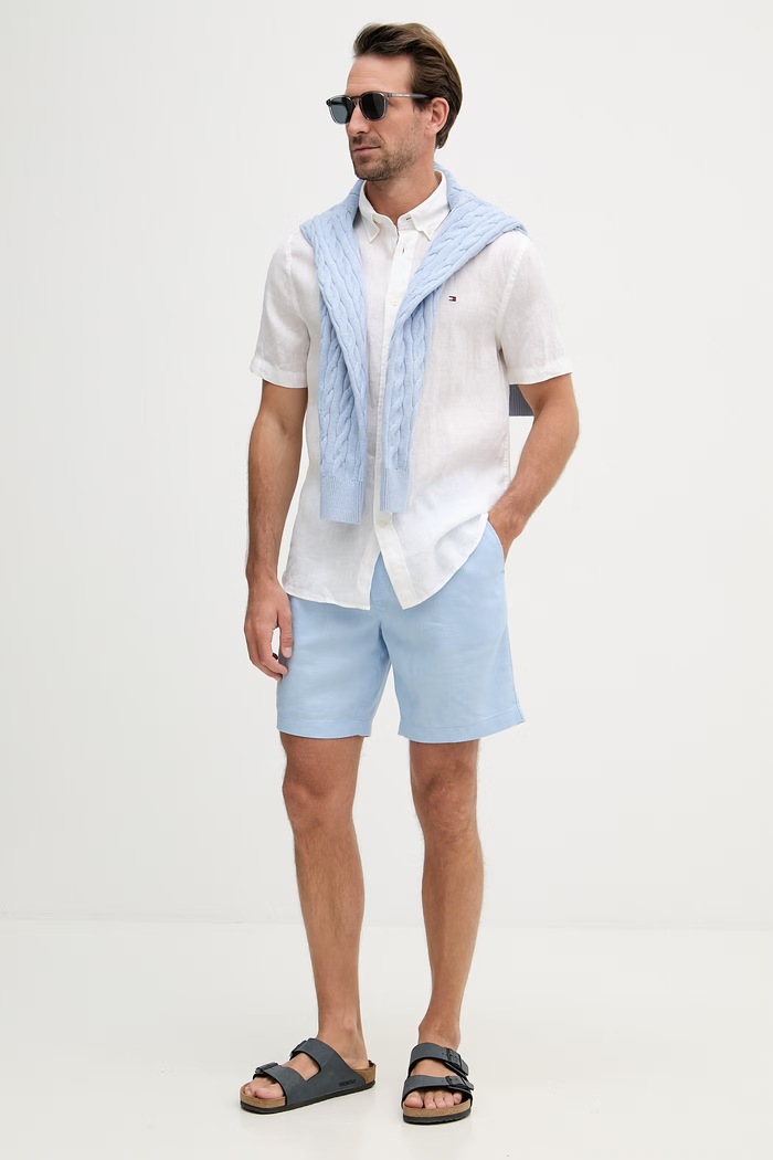 Tommy Hilfiger szorty męskie z lnem MW0MW44353 niebieski SS26