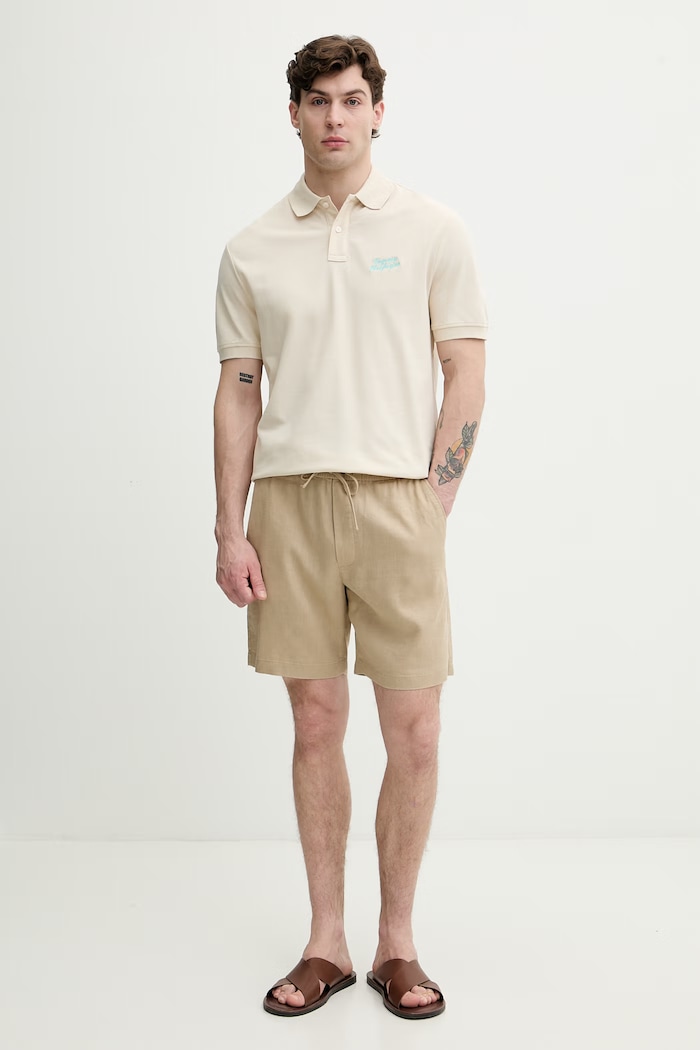 Tommy Hilfiger šortky pánske s ľanom MW0MW44353 béžová SS26