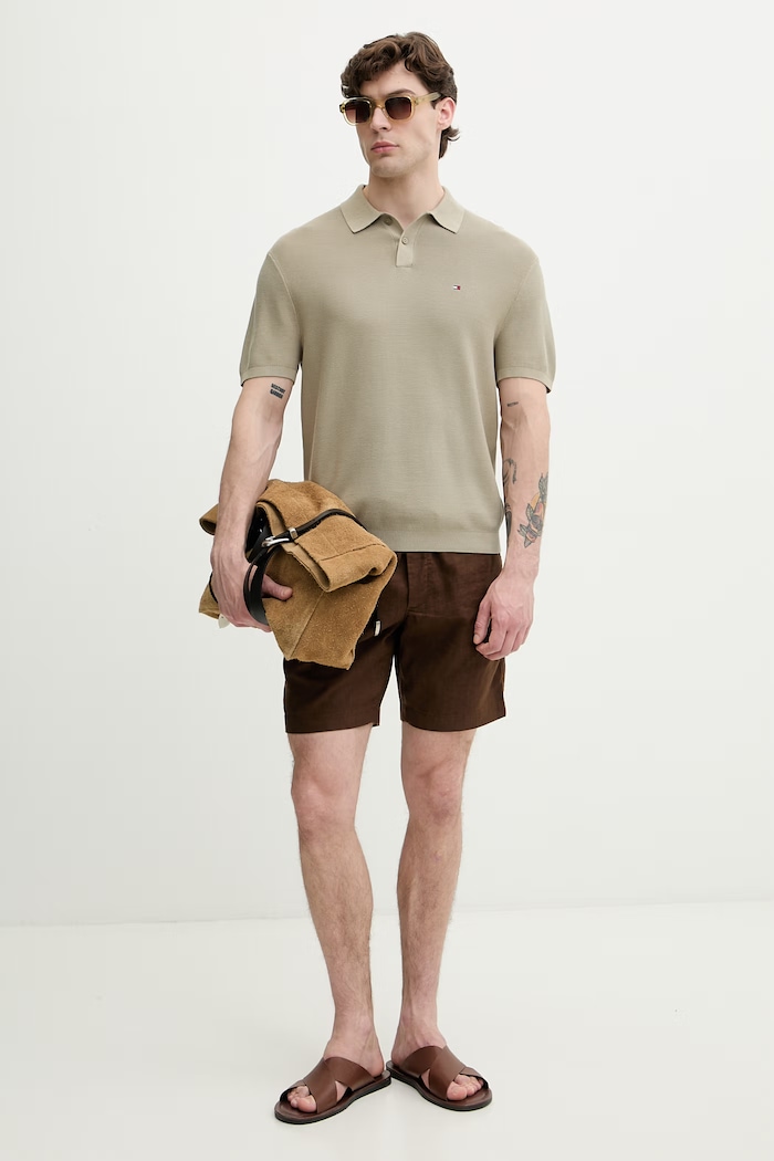 Tommy Hilfiger šortky pánske s ľanom MW0MW44353 hnedá SS26