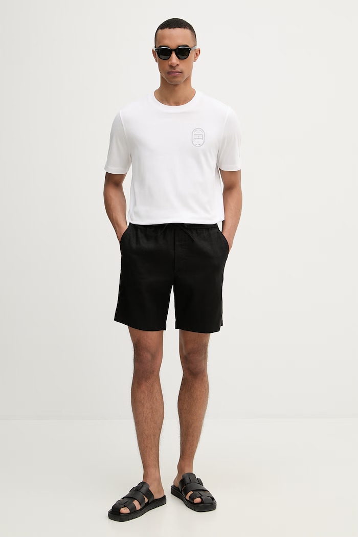 Tommy Hilfiger къс панталон мъжки с лен MW0MW44353 черен SS26