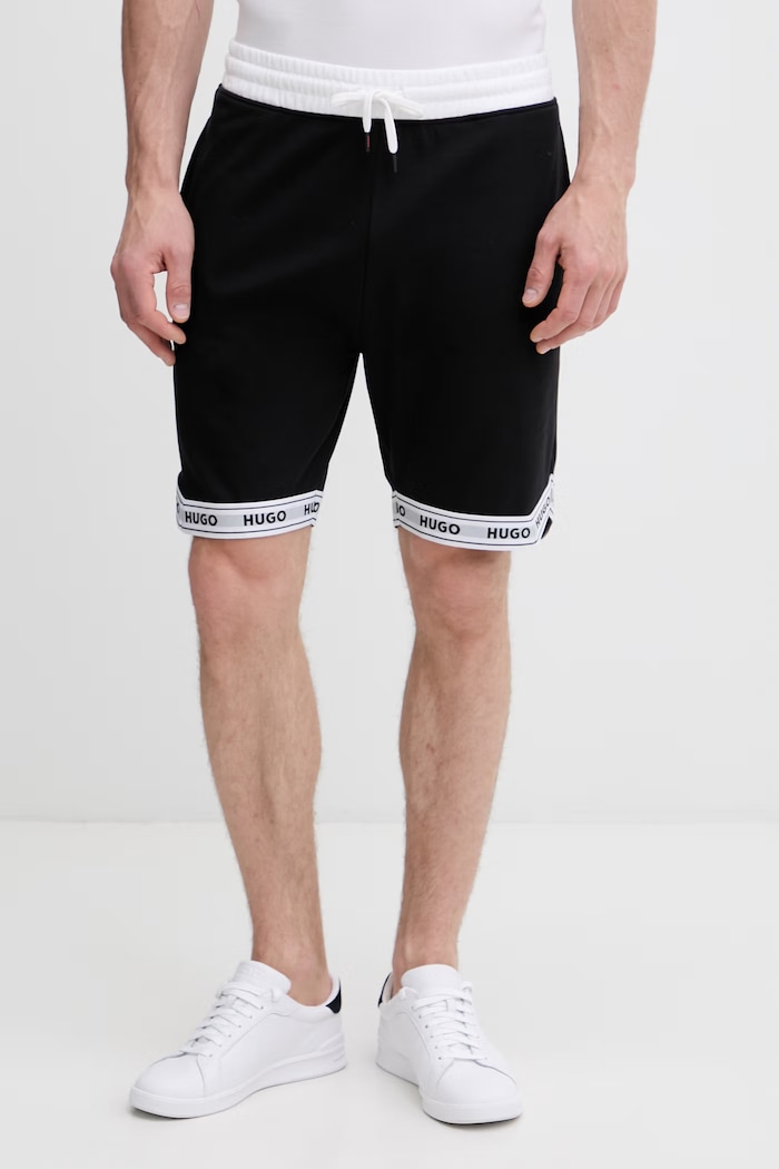 HUGO teplákové šortky pánske bavlnené s elastanom TADE SHORTS čierna 50559745