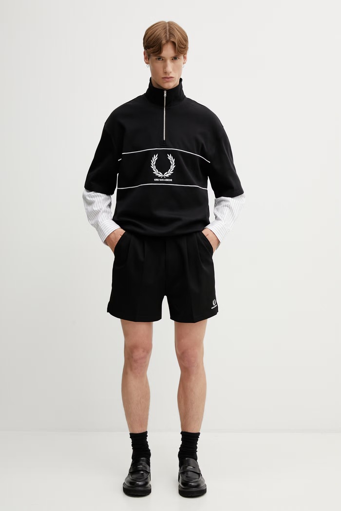 Szorty eleganckie męskie z wiskozą x Kris Van Assche Fred Perry czarny ST2104