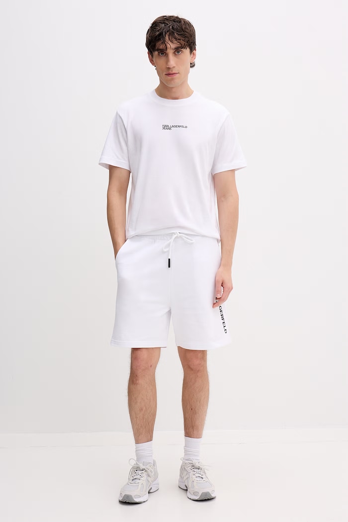 Karl Lagerfeld Jeans teplákové šortky pánské bavlněné A2M10166 bílá SS26