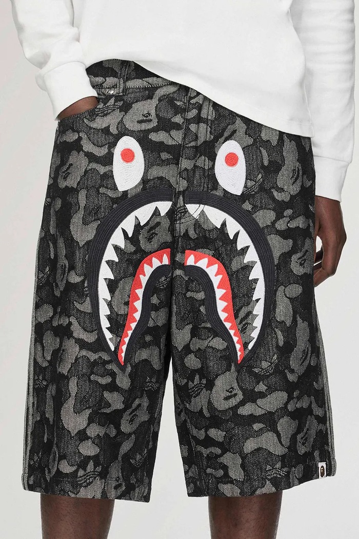 X BAPE denim shorts adidas Originals black color KF4917 KF4917