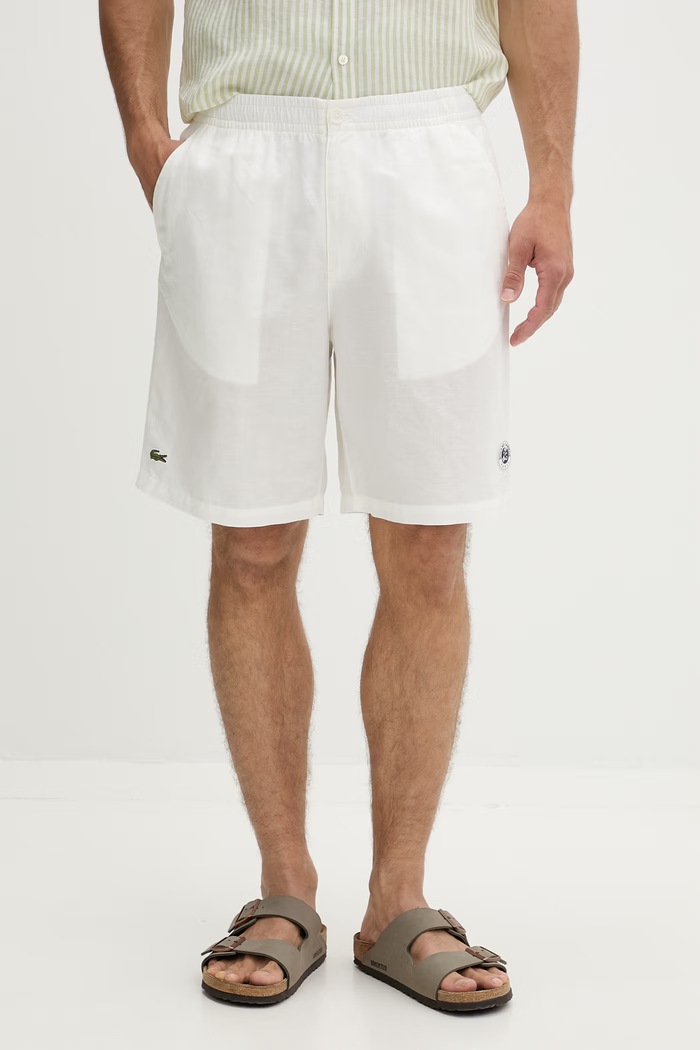 Lacoste šortky pánske s ľanom biela GH0373