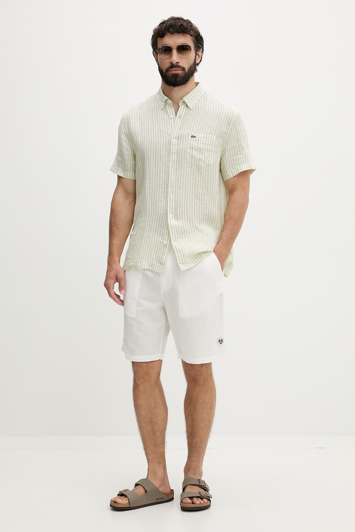 Lacoste šortky pánske s ľanom GH0373 biela SS26