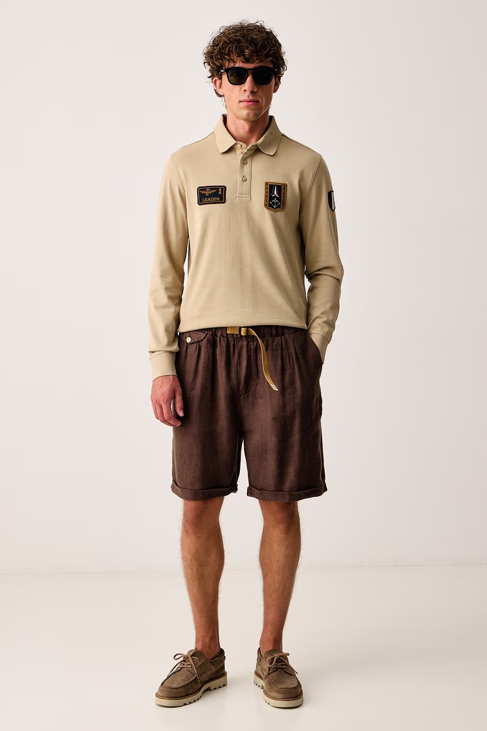 Aeronautica Militare Szorty męskie lniane BE0279UCT04293 brązowy SS26