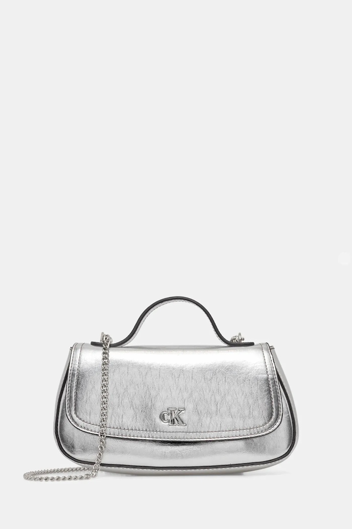 Τσάντα Calvin Klein απομίμηση λείου δέρματος ασημί LV04F3306G