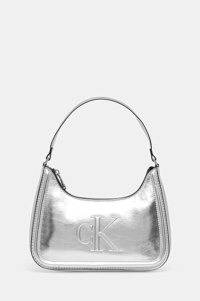 Kabelka Calvin Klein imitácia kože strieborná LV04F3332G