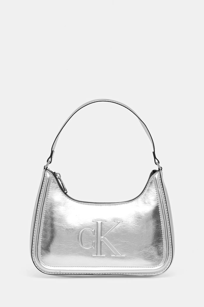 Kabelka Calvin Klein imitácia kože strieborná LV04F3332G