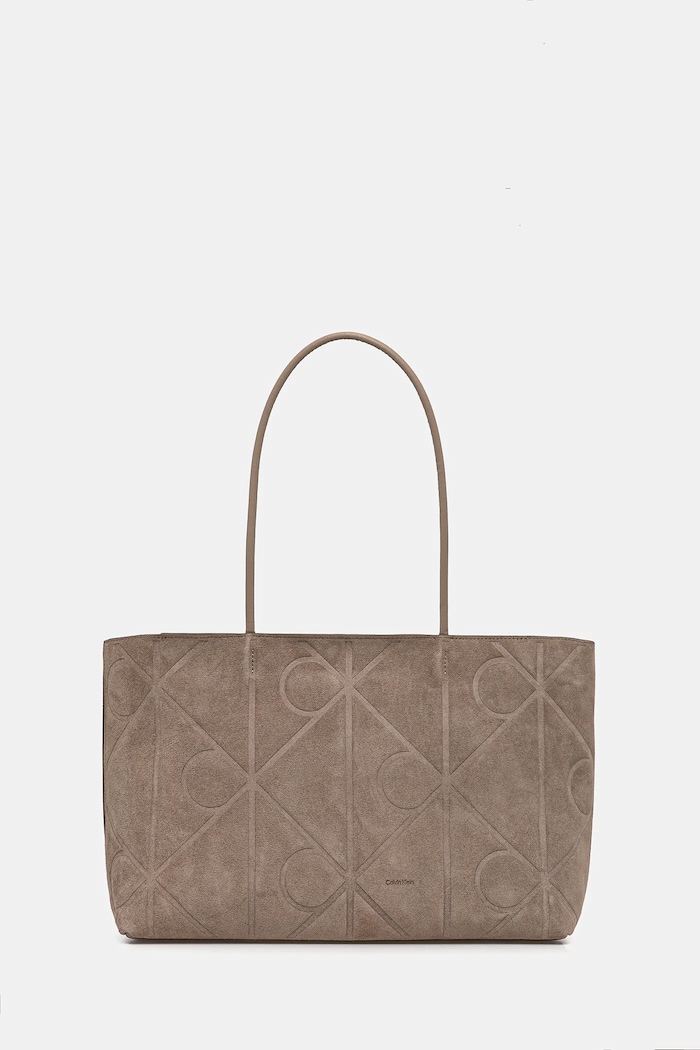 Τσάντα σουέτ Calvin Klein δέρμα σαμουά μπεζ LV04F3334G