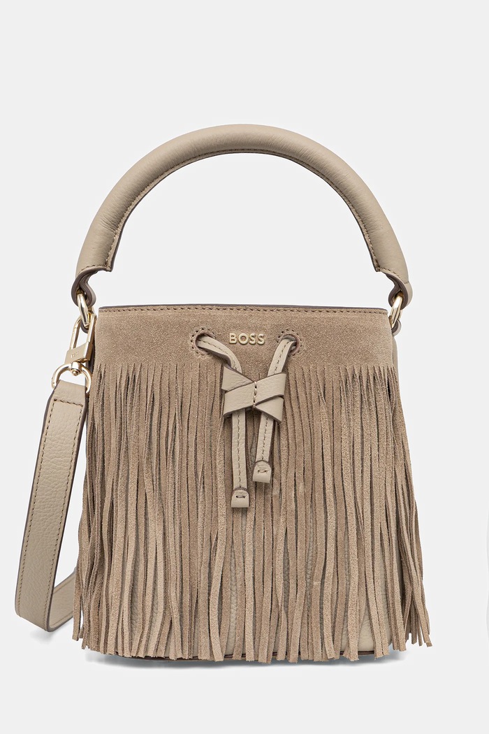 Δερμάτινη τσάντα BOSS Lenah S Bucket FR λείο δέρμα μπεζ 50557994