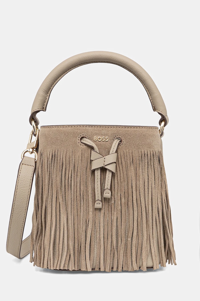 Δερμάτινη τσάντα BOSS Lenah S Bucket FR λείο δέρμα μπεζ 50557994