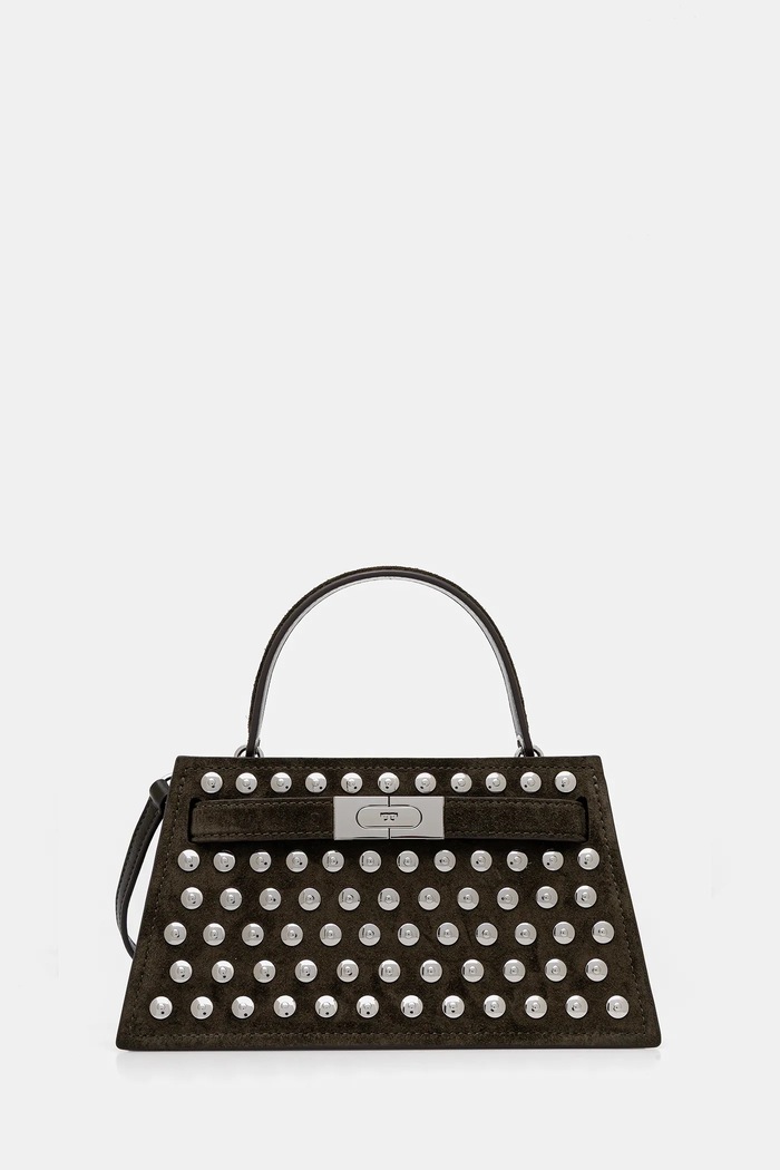 Tory Burch geantă de mână din piele întoarsă Lee Radziwill nu incape in A4 verde 175017.301