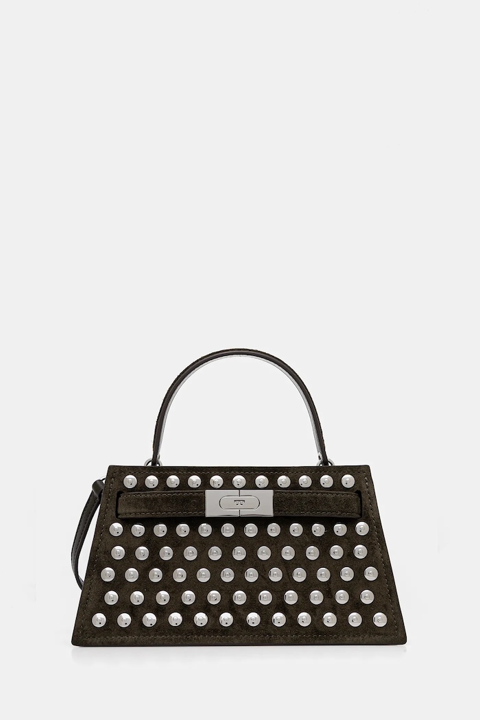 Tory Burch geantă de mână din piele întoarsă Lee Radziwill nu incape in A4 verde 175017.301