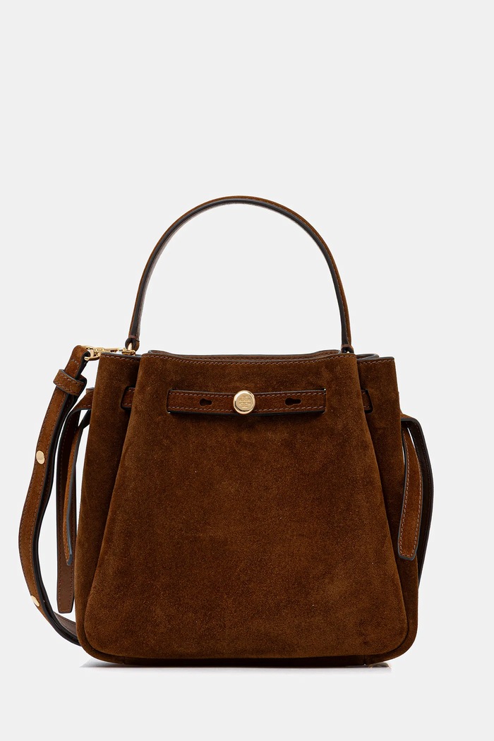 Tory Burch geantă de mână din piele întoarsă Romy Suede uni maro 174221.200