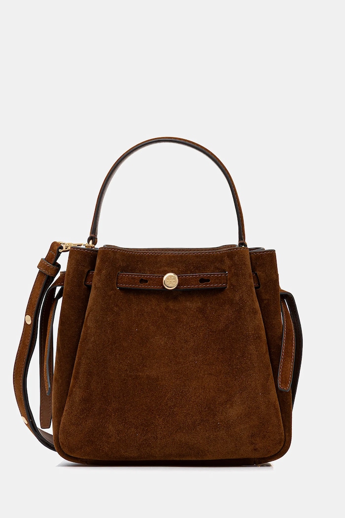 Tory Burch geantă de mână din piele întoarsă Romy Suede uni maro 174221.200