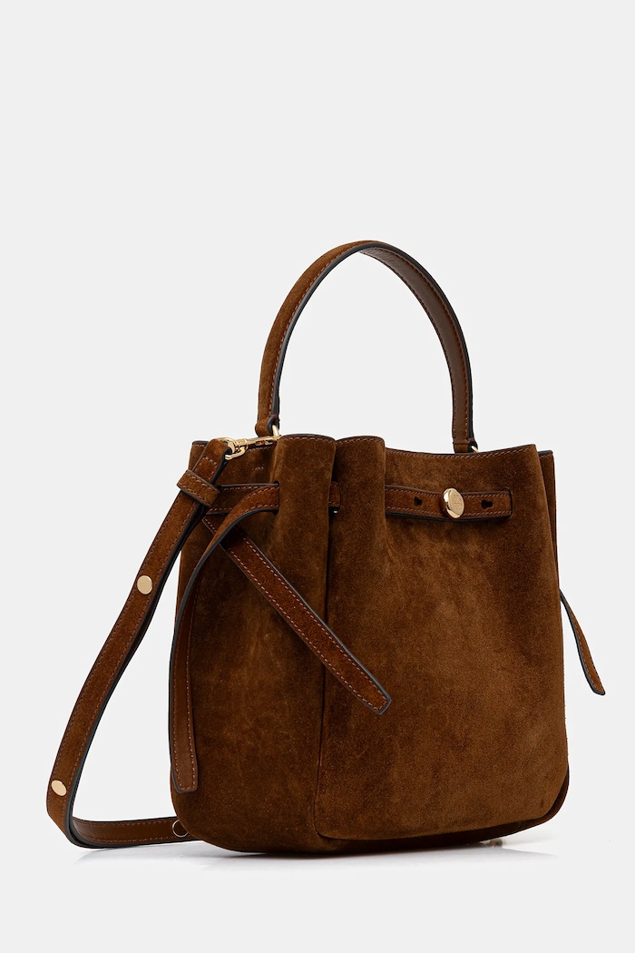 Tory Burch geantă de mână din piele întoarsă Romy Suede 174221.200 maro SS26