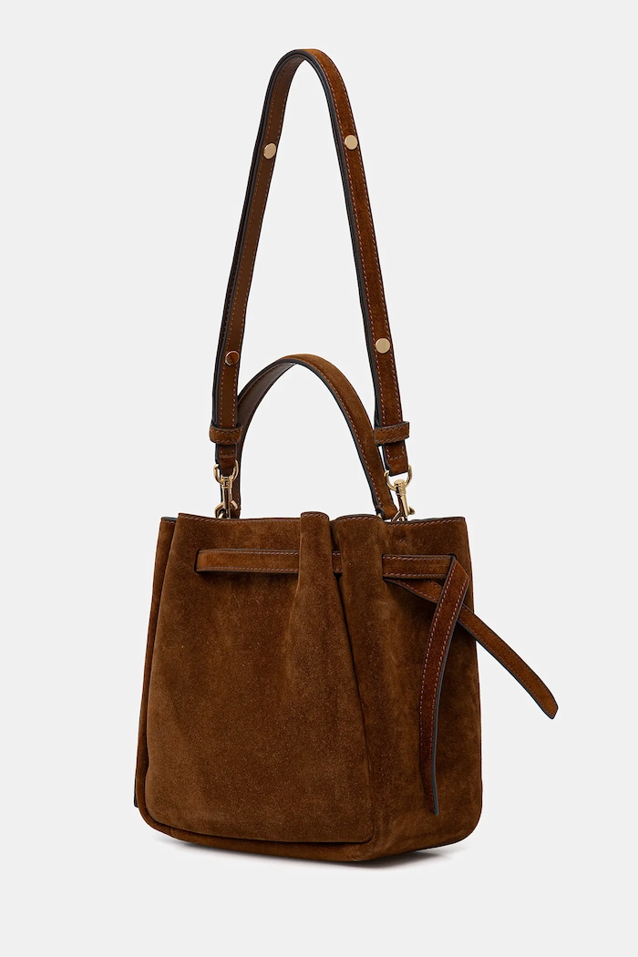 Accesorii Tory Burch geantă de mână din piele întoarsă Romy Suede 174221.200 maro