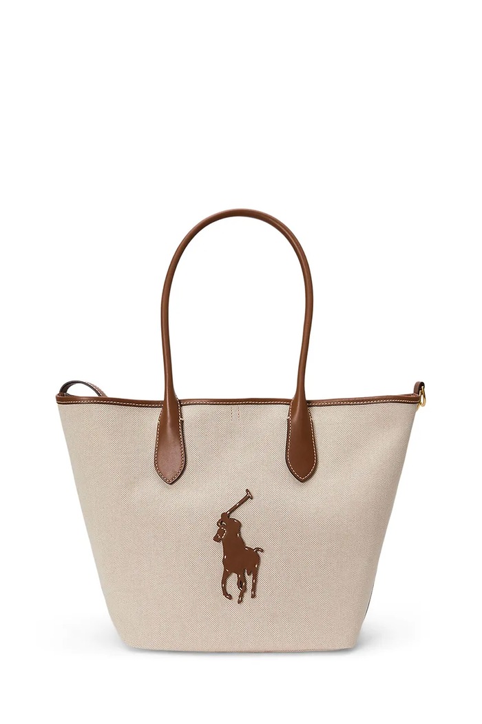 Τσάντα Polo Ralph Lauren λείο δέρμα μπεζ 428P05483