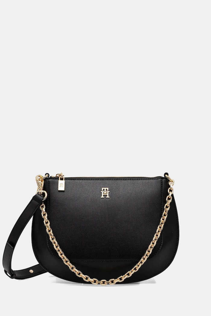 Tommy Hilfiger poșetă de piele uni negru AW0AW18143