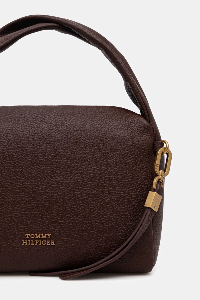 Doplnky Kožená kabelka Tommy Hilfiger AW0AW18150 hnedá