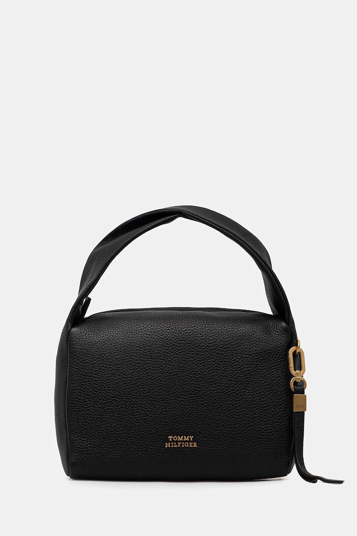Tommy Hilfiger poșetă de piele uni negru AW0AW18150