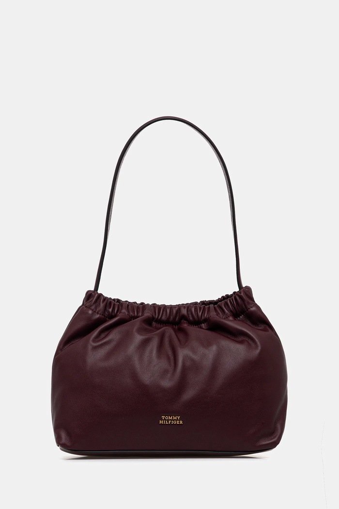 Tommy Hilfiger poșetă de piele uni burgundia AW0AW18307