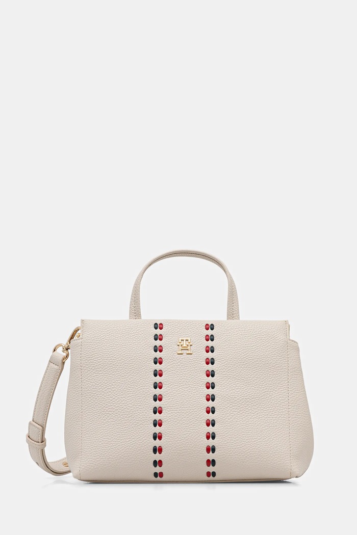 Τσάντα Tommy Hilfiger απομίμηση λείου δέρματος μπεζ AW0AW18154