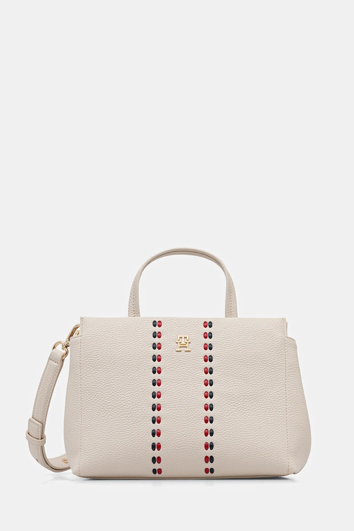 Τσάντα Tommy Hilfiger απομίμηση λείου δέρματος μπεζ AW0AW18154
