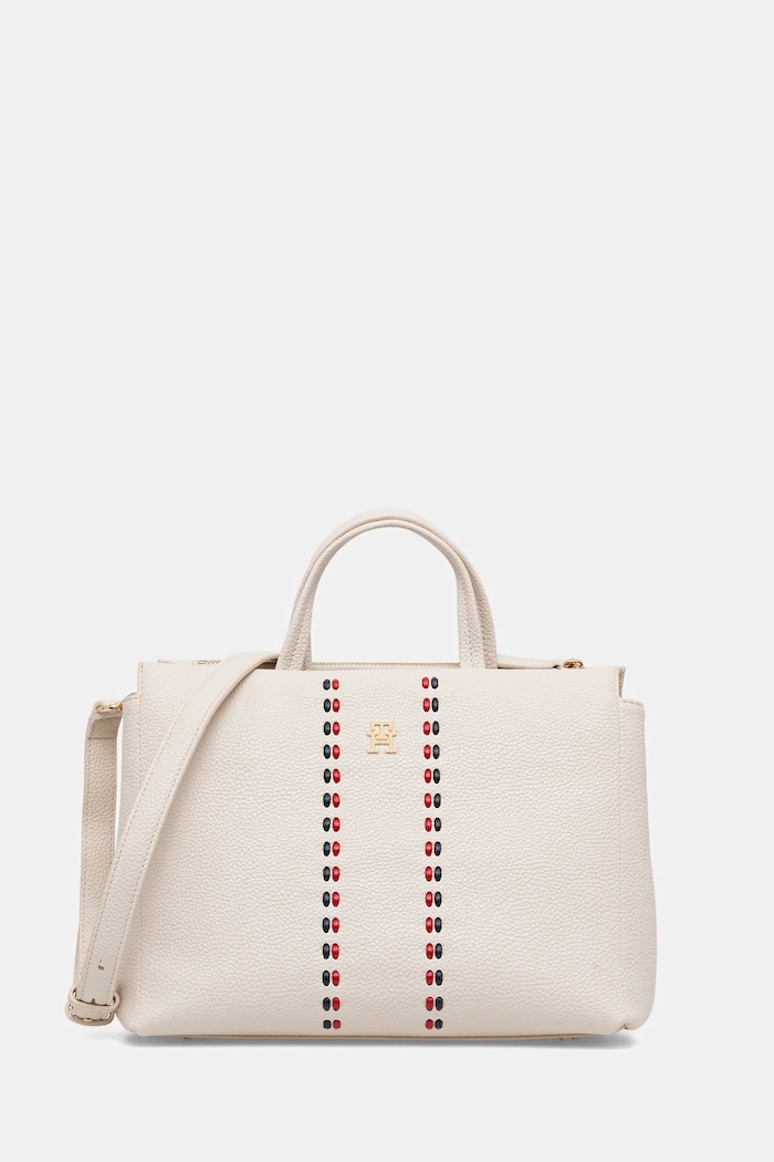 Τσάντα Tommy Hilfiger απομίμηση λείου δέρματος μπεζ AW0AW18155