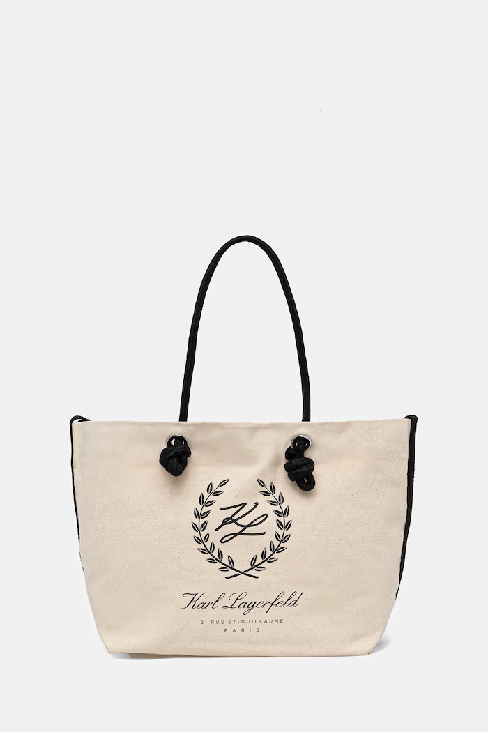 Karl Lagerfeld tote bag pentru femei din bumbac K/HOTEL incape in A4 bej B1W46065