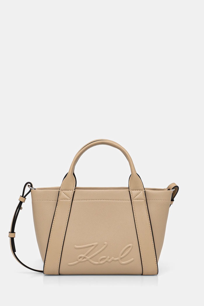 Karl Lagerfeld torebka crossbody damska z imitacji zamszu K/VILLE nie mieści A4 beżowy B1W30067