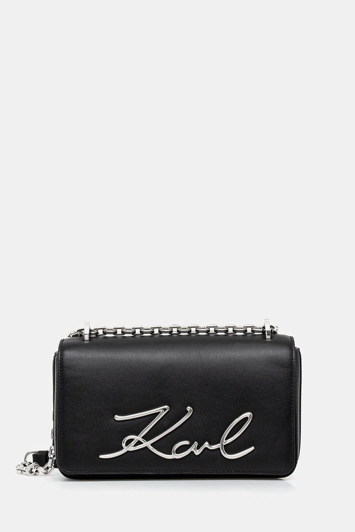 Karl Lagerfeld geantă crossbody pentru femei din piele K/SIGNATURE uni negru B1W30046