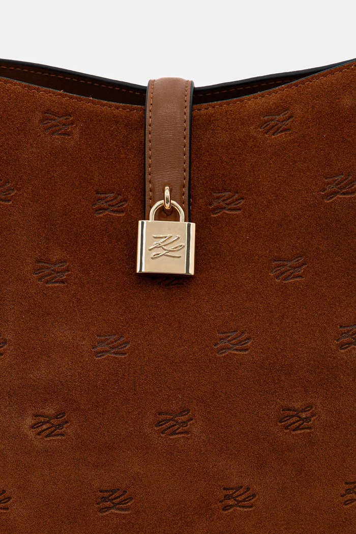 Accesorii Karl Lagerfeld geantă de mână din piele întoarsă K/AUTOGRAPH B1W30105 maro