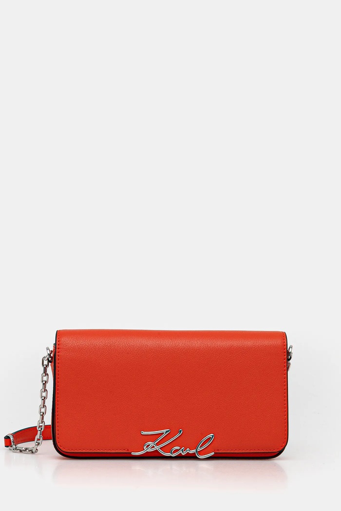Usnjena torbica Karl Lagerfeld K/SIGNATURE Našitek oranžna B1W32037