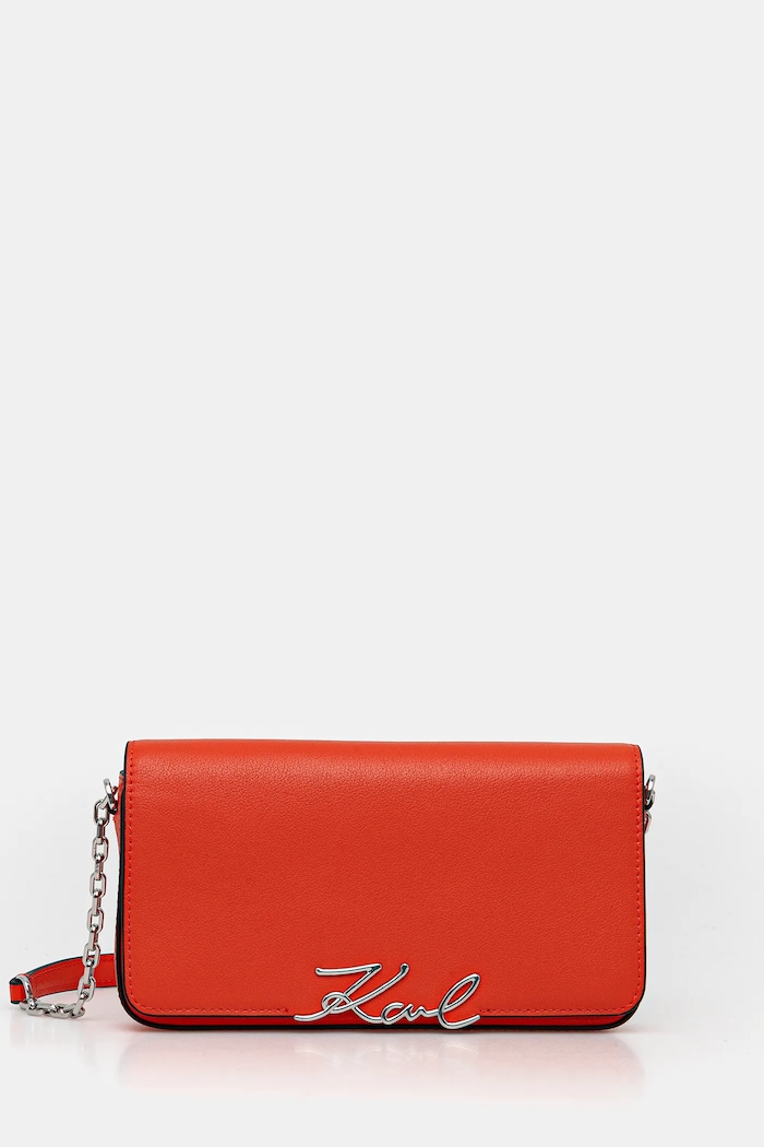 Usnjena torbica Karl Lagerfeld K/SIGNATURE Našitek oranžna B1W32037