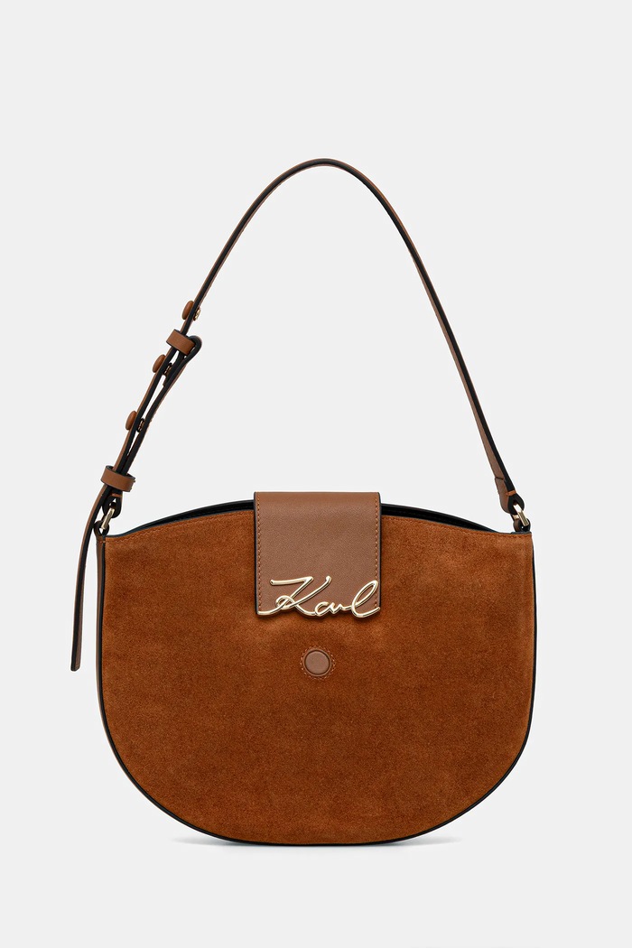 Semišová kabelka Karl Lagerfeld K/SIGNATURE semišová koža hnedá B1W30196