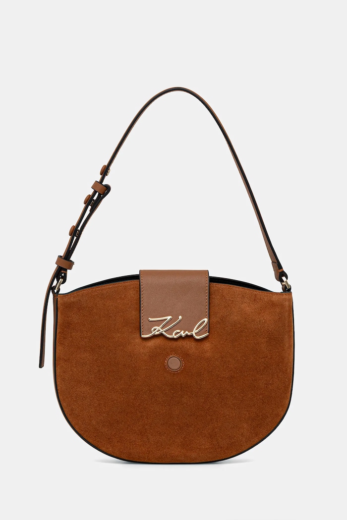 Semišová kabelka Karl Lagerfeld K/SIGNATURE semišová koža hnedá B1W30196